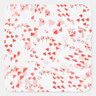 Poker Cards Royal Hearts Flush Pattern, Quadratischer Aufkleber