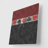 Poker Cards Suite Games Digital Black Red Suede Quadratische Wanduhr (Winkel)