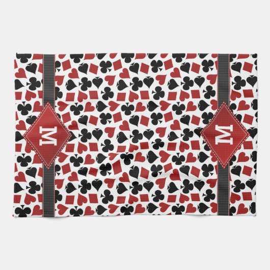 Poker Casino Anzug Muster Monogramm Geschirrtuch (Horizontal)