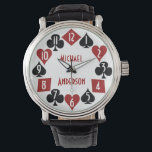 Poker Casino Gambler Card Anzug Individuelle Name Armbanduhr<br><div class="desc">Diese coole Poker / Casino-themed Armbanduhr hat schwarze und rote Anzüge in einem Kreis mit stilvollen, modernen Uhrennummern in Weiß. Die Pik, Klee, Herz und Diamanten kreisen um die Mitte, wo Sie die einfache Vorlage verwenden können, um Ihren Namen oder jeden anderen kurzen Text, den Sie möchten hinzuzufügen. Dies ist...</div>