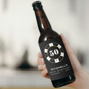 Poker Chip 50. Geburtstagsparty Black Bierflaschenetikett