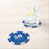 Poker Chip 50. Geburtstagsparty Blue Runder Pappuntersetzer (Vor Ort)