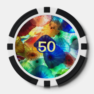 Poker-Chip-beflecktes Glas entwirft das spielende Pokerchips