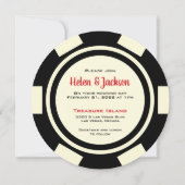 Poker Chip Black Off White Las Vegas Wedding Einladung (Rückseite)