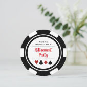 Poker Chip Black Red White Retirement Party Einladung (Stehend Vorderseite)