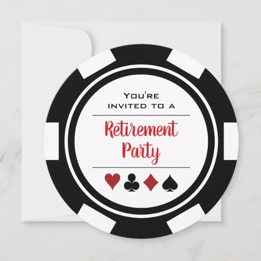 Poker Chip Black Red White Retirement Party Einladung (Vorderseite)