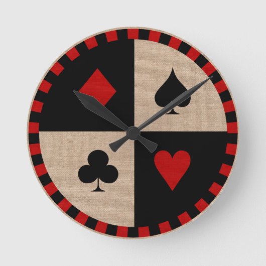 Poker Chip Card Suits Runde Wanduhr (Vorderseite)