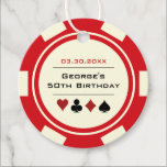 Poker Chip Casino Red Off White Birthday Geschenkanhänger<br><div class="desc">These off-white and red poker chip style favor tags would make a perfect addition to a favor box or bag. Personalize your design with a name and age # in black in the center,  and birthday in red on top.</div>