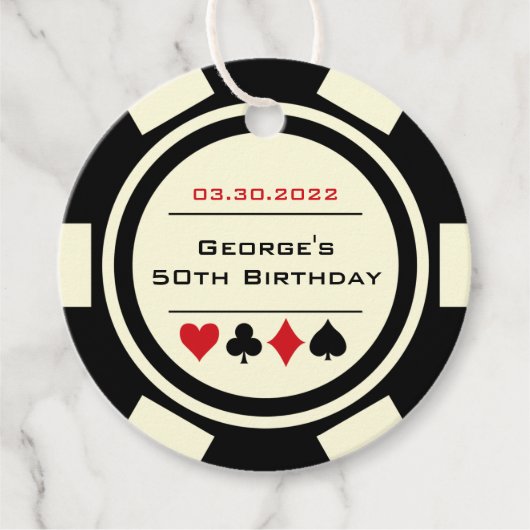 Poker Chip Casino Schwarz-weiß Geburtstag Geschenkanhänger (Vorderseite)