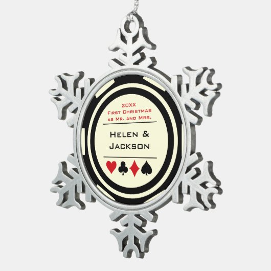 Poker Chip Erster Weihnachtsmann & Mrs. Black Crea Schneeflocken Zinn-Ornament (Rechts)