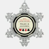 Poker Chip Erster Weihnachtsmann & Mrs. Black Crea Schneeflocken Zinn-Ornament (Vorderseite)