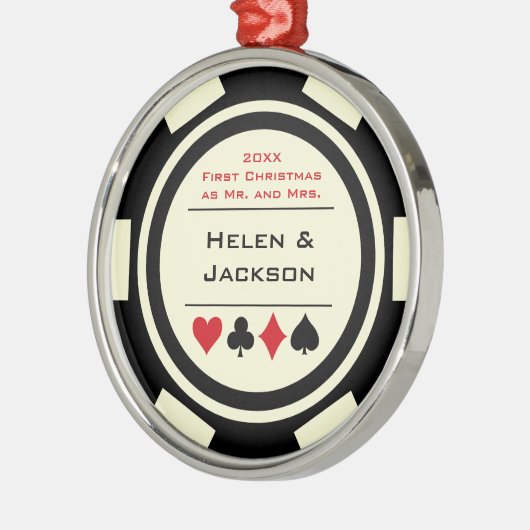 Poker Chip Erster Weihnachtsmann & Mrs. Ornament Aus Metall (Links)