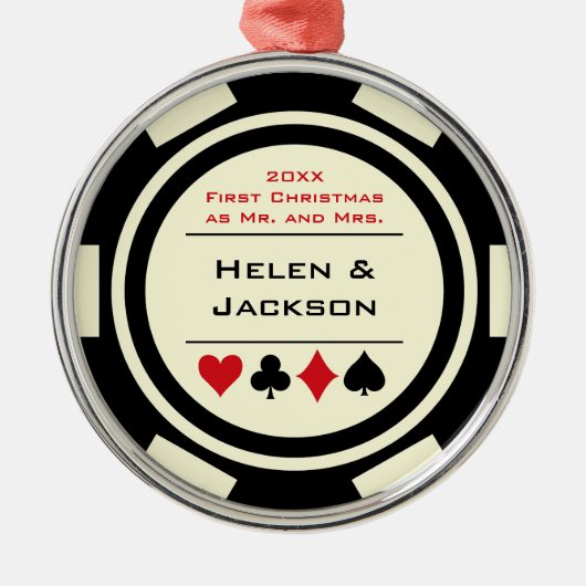 Poker Chip Erster Weihnachtsmann & Mrs. Ornament Aus Metall (Vorne)