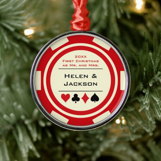 Poker Chip Erster Weihnachtsmann & Mrs. Ornament Aus Metall (Baum)