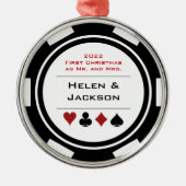 Poker Chip First Christmas Mr & Mrs Black White Ornament Aus Metall (Vorne)