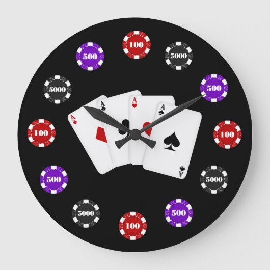 Poker Chip Game room wall clock Große Wanduhr (Vorderseite)