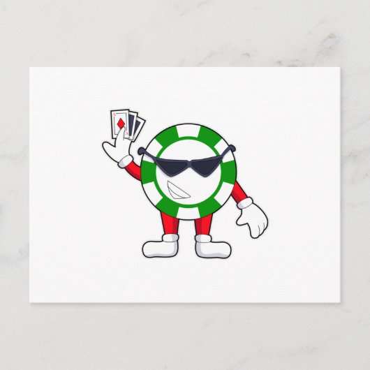 Poker-Chip mit Poker-Karten Postkarte (Vorderseite)