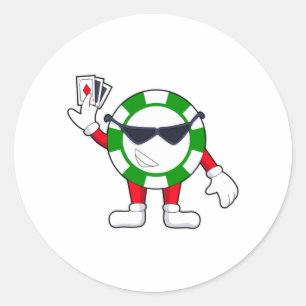 Poker-Chip mit Poker-Karten Runder Aufkleber