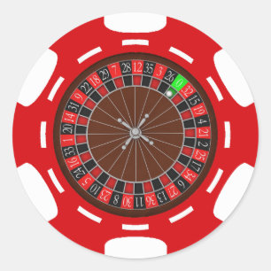 POKER-CHIP MIT ROULETTE-RAD RUNDER AUFKLEBER