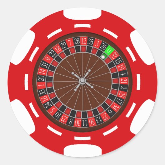POKER CHIP MIT ROULETTE-RÄDER RUNDER AUFKLEBER (Vorderseite)