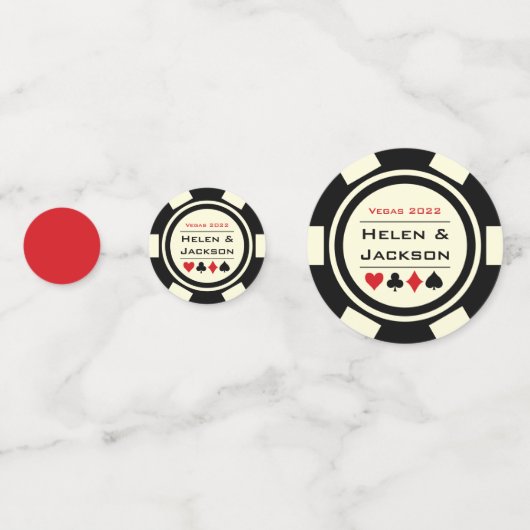 Poker Chip Schwarz-weiß Red Vegas Wedding Konfetti (Rückseiten)
