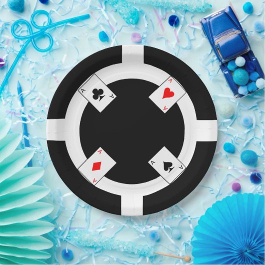 Poker-Chip - Schwarzes Pappteller (Party)