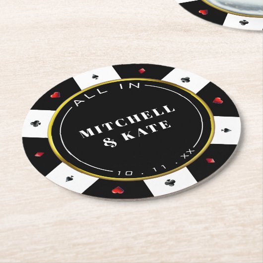 Poker Chip Wedding Runder Pappuntersetzer (Angewinkelt)