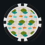 Poker-Chips für das hintere Atommobil Pokerchips<br><div class="desc">Diese Retro Atomic Mobile Pattern Poker Chips sind im modernen Stil der Mitte des Jahrhunderts in seiner besten Form. Das Vintag inspirierte Design ist cremefarben mit spitzen Ovalen in Türkis, Orange, aquamarin und Avocado grün. Die aquamarinen und Avocado grünen Ovale überlappen sich und schaffen einen schönen Schatten Pfauenblau. Spaß Sternexplosionen...</div>