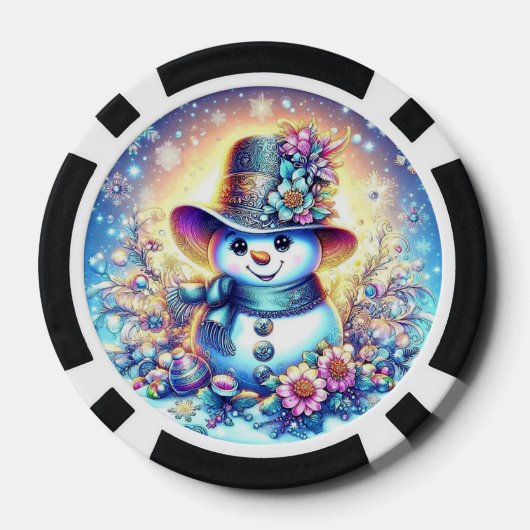 Poker Chips mit Mrs. Snowman - Fun Winter Design (Rückseite)