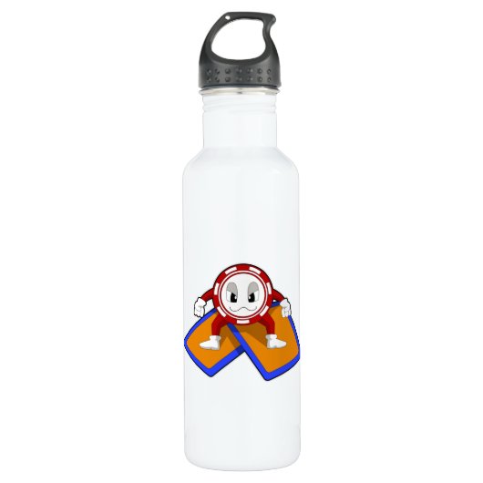 Poker-Chips mit Poker-Karten Edelstahlflasche (Vorderseite)