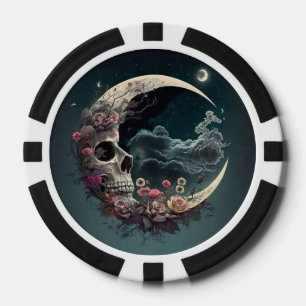 Poker Chips mit Schädel im Mond und Rose