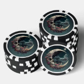 Poker Chips mit Schädel im Mond und Rose (Stapel)