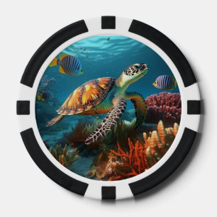 Poker Chips mit Tiefseeschildkröten und Fischen