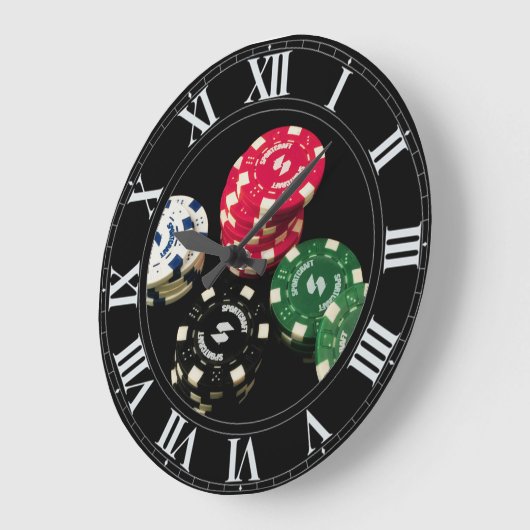 Poker-Chips-Mustermauer Große Wanduhr (Winkel)