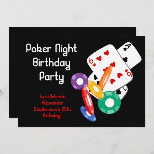 Poker Chips Party Einladung (Vorne/Hinten)