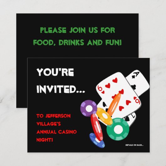 Poker Chips Vegas Casino Einladung (Vorne/Hinten)
