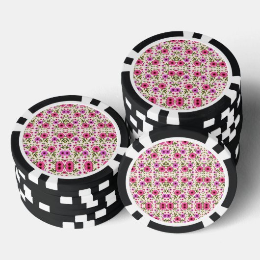 Poker chips with a vibrant pink floral pattern  (Stapel)