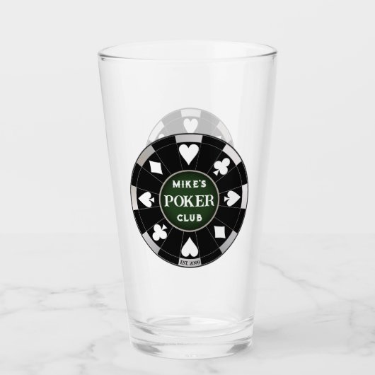 Poker Club Black Poker Chip w Playing Anzugs Glas (Vorderseite)