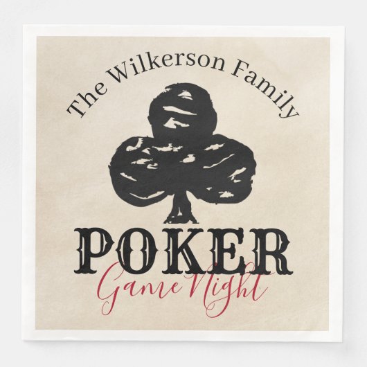 Poker Game Night Vintag Style Clubs Serviette (Vorderseite)