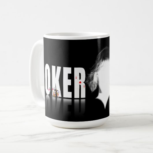 Poker-Gesichtstext mit Leerzeichen Kaffeetasse (Vorderseite Links)
