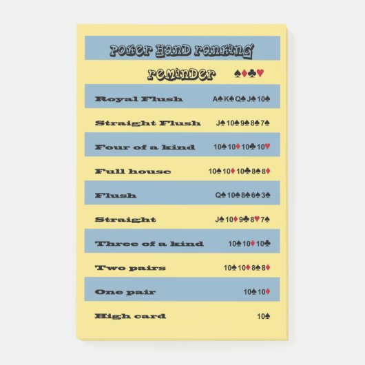 Poker Hand Ranking Erinnerung Blu & Gelb Streifen Post-it Klebezettel (Vorderseite)