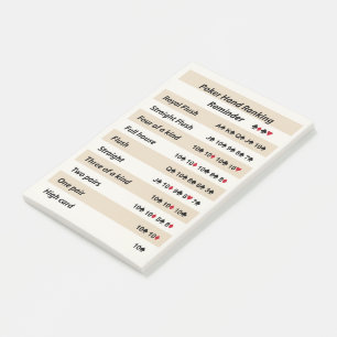 Poker Hand Ranking Erinnerung mit Beige Streifen Post-it Klebezettel