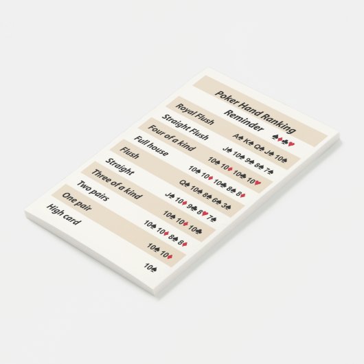 Poker Hand Ranking Erinnerung mit Beige Streifen Post-it Klebezettel (angewinkelt)