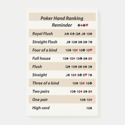 Poker Hand Ranking Erinnerung mit Beige Streifen Post-it Klebezettel (Vorderseite)