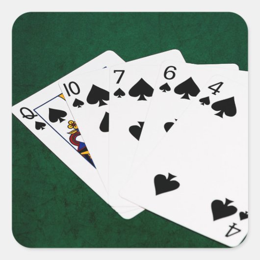 Poker Hände - Flush - Spades Anzug Quadratischer Aufkleber (Vorderseite)