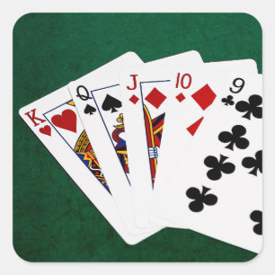 Poker Hände - gerade - König bis neun Quadratischer Aufkleber