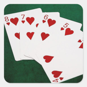 Poker Hände - Straight Flush - Hearts Anzug Quadratischer Aufkleber