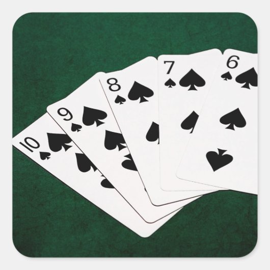 Poker Hände - Straight Flush - Spades Anzug Quadratischer Aufkleber (Vorderseite)