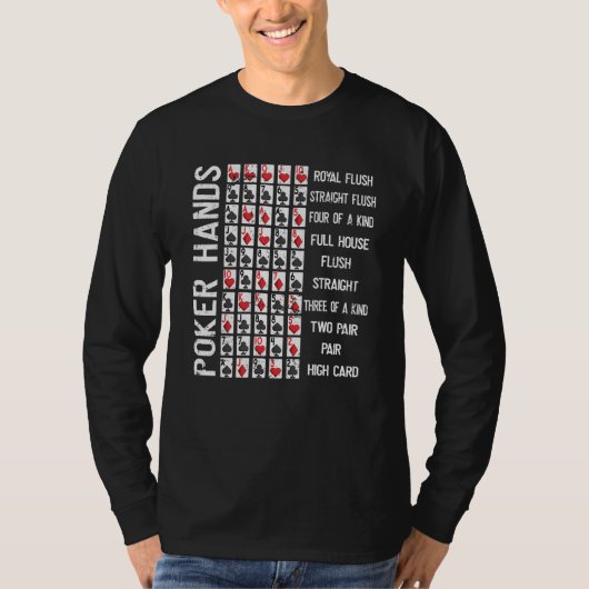 Poker Hands Cheat Sheet Card Casino Games Player T-Shirt (Vorderseite)