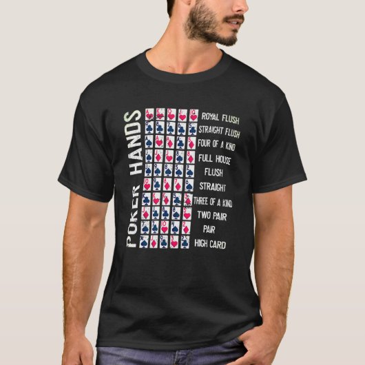 Poker Hands Cheat Sheet Card Casino Games Player T-Shirt (Vorderseite)